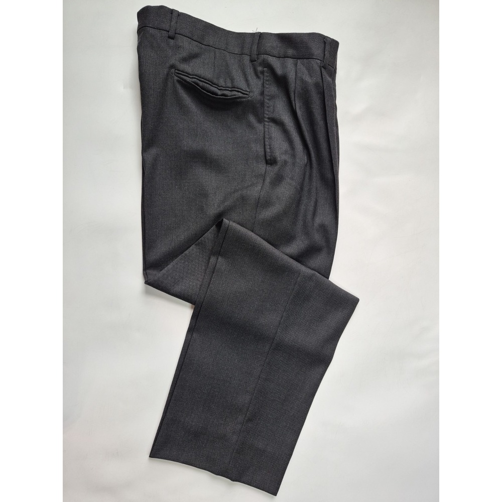 Jos A Bank Mens 34x31 Charcoal Bird's Eye Wool Pleated Dress Pants Gray
